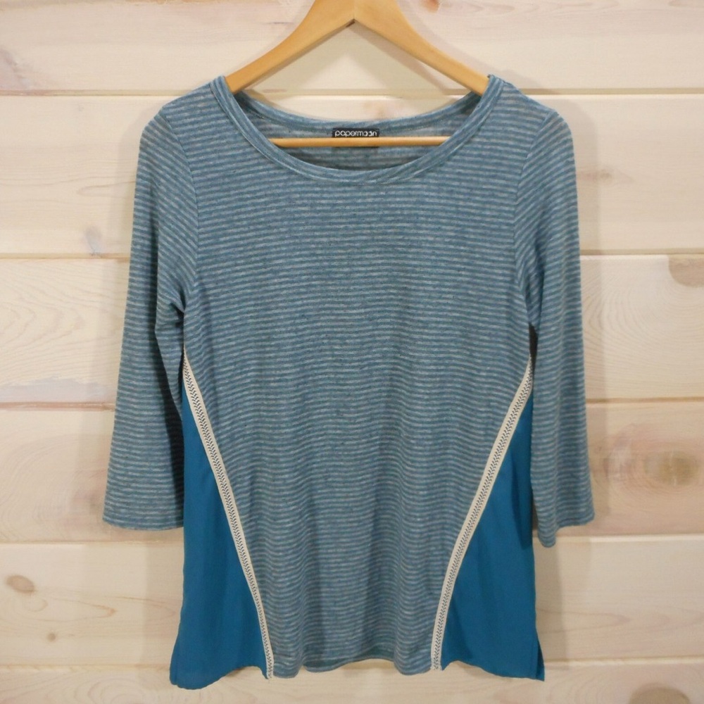 Papermoon Blue and Gray Striped Long Sleeve Top